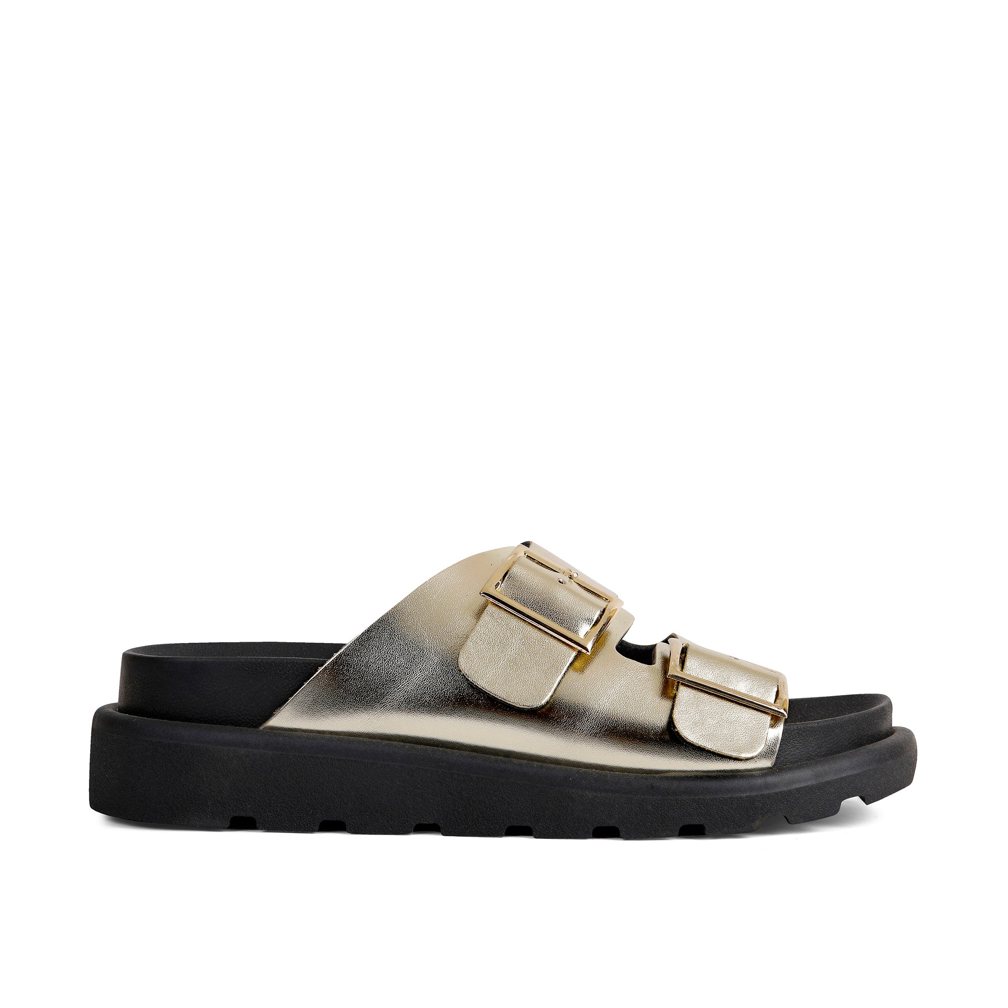 Double Buckle Comfy Slides - Gold