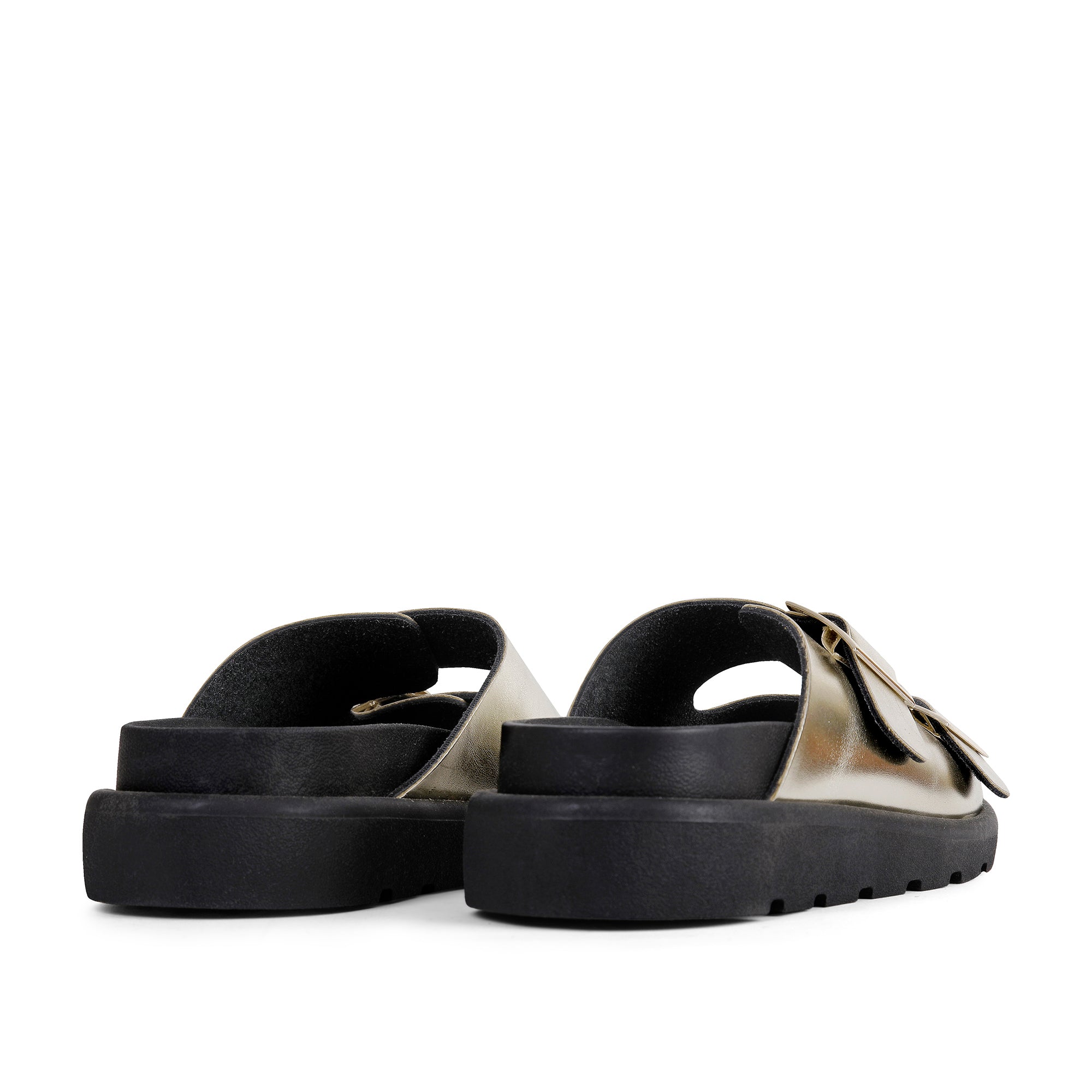 Double Buckle Comfy Slides - Gold