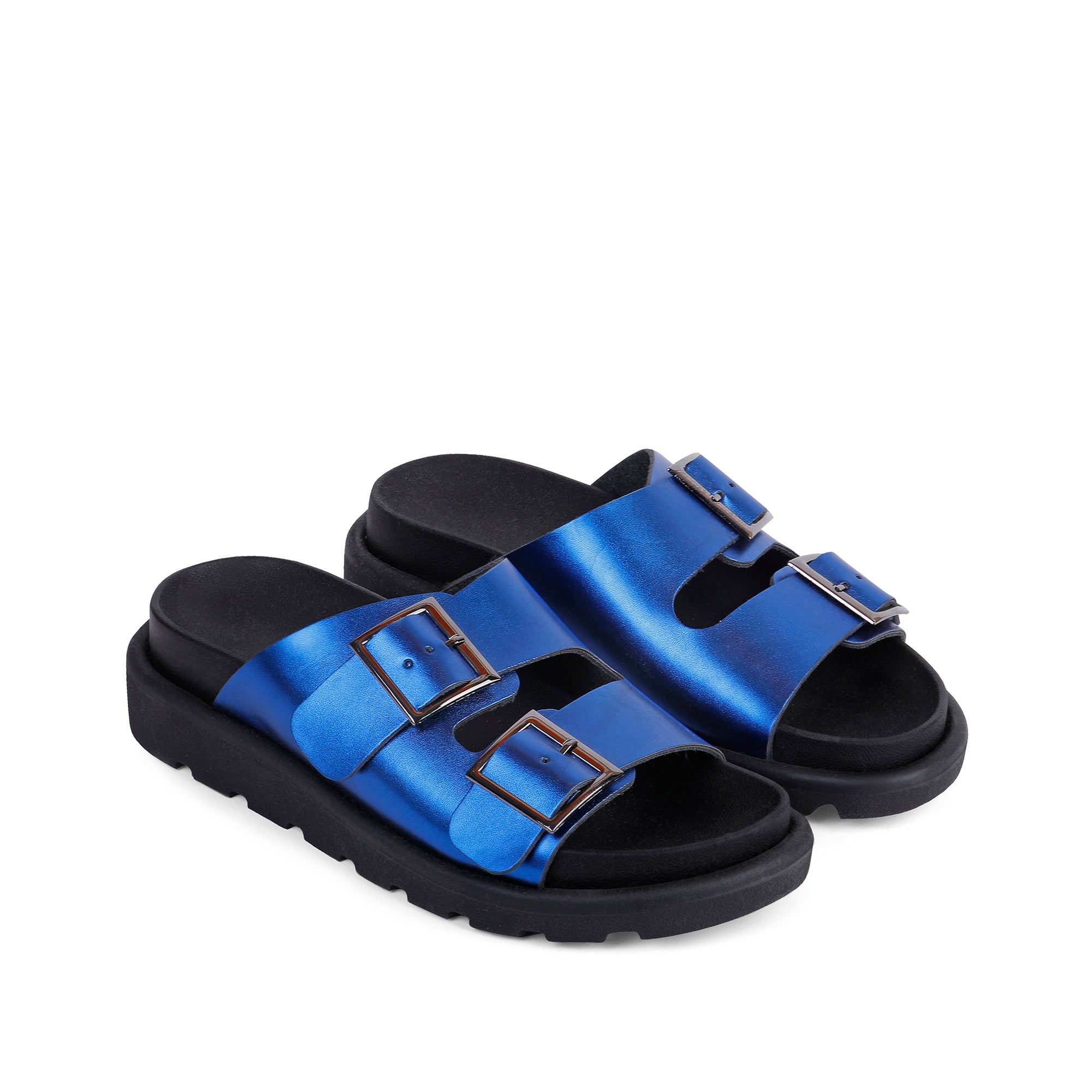 Double Buckle Comfy Slides - Blue