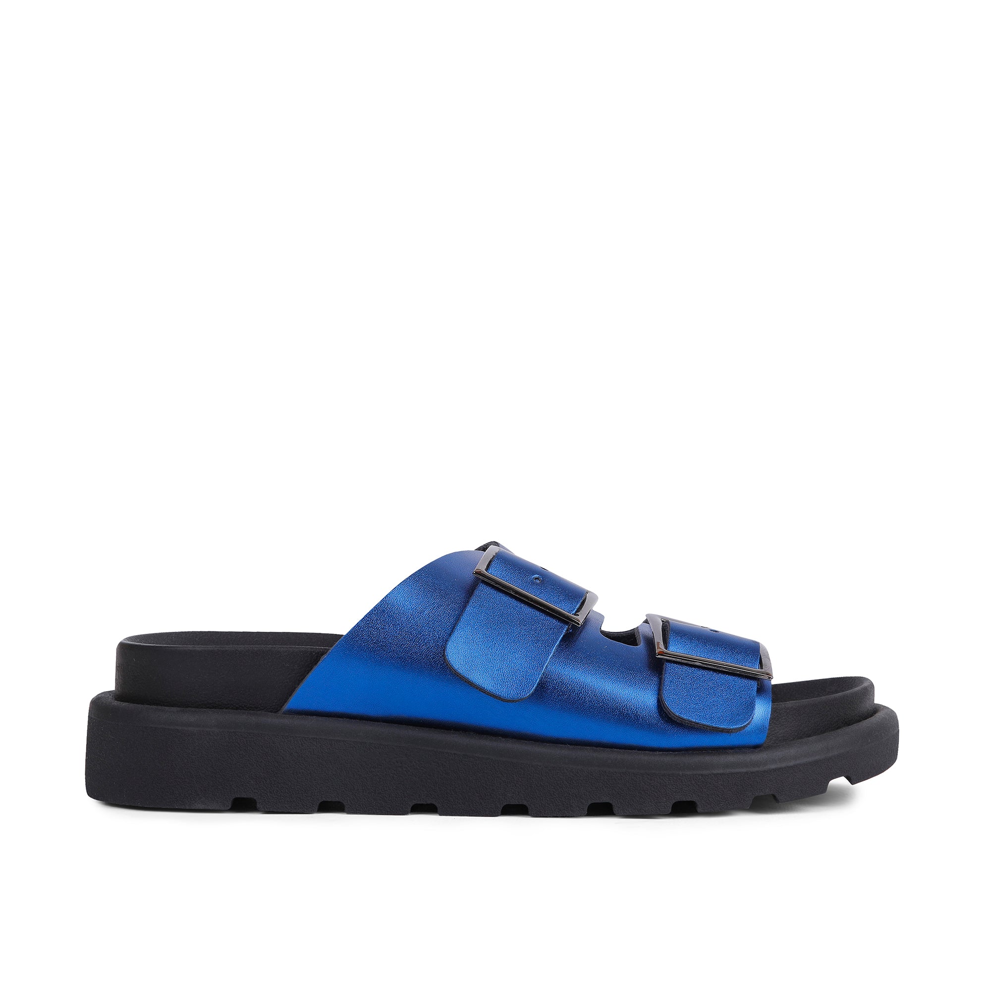 Double Buckle Comfy Slides - Blue