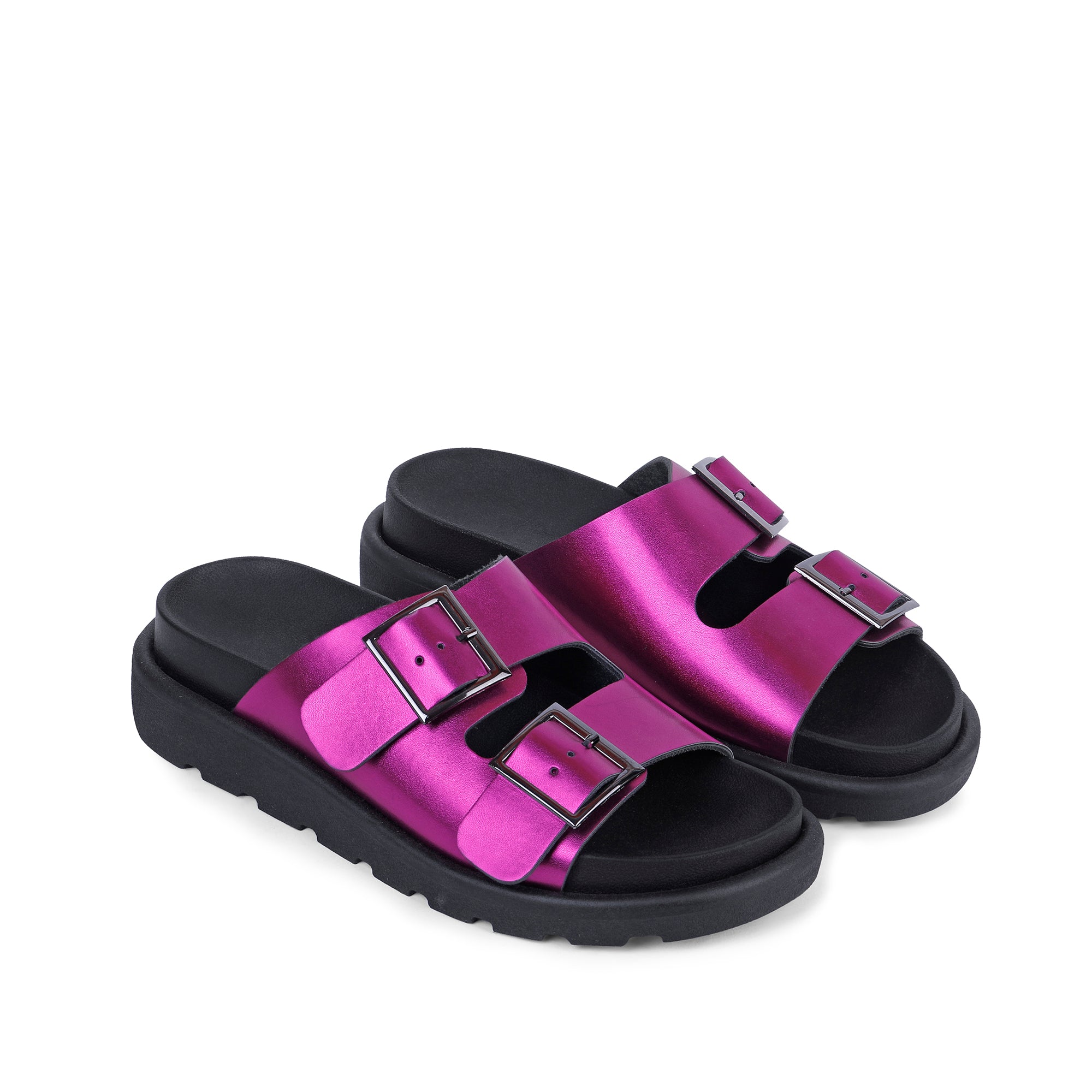 Double Buckle Comfy Slides - Fushia