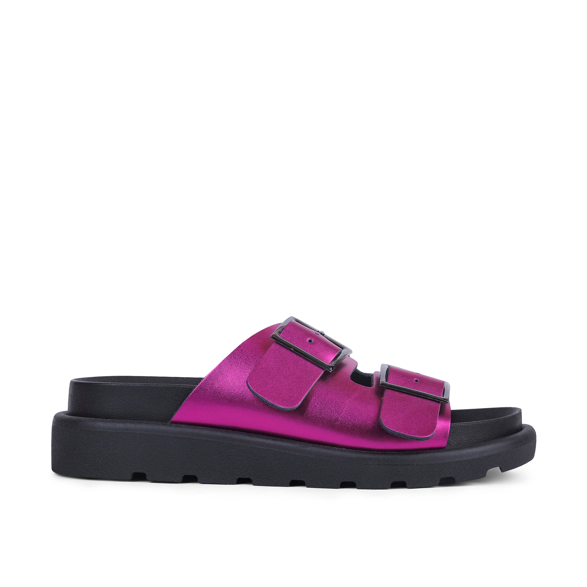 Double Buckle Comfy Slides - Fushia