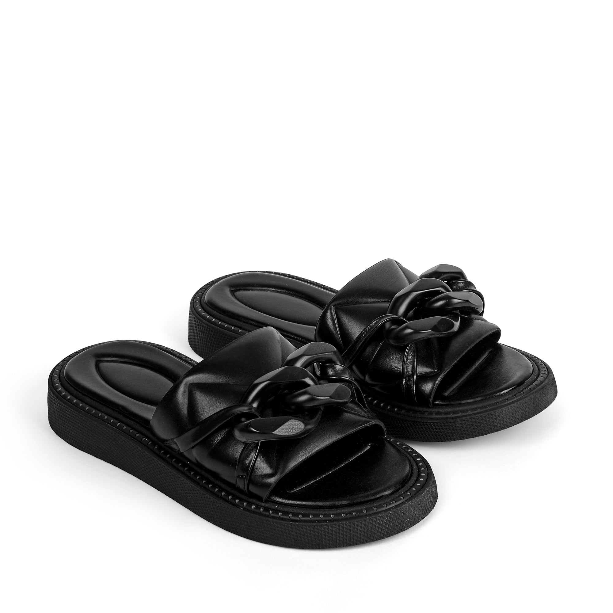 Padded Chain Slippers - Black