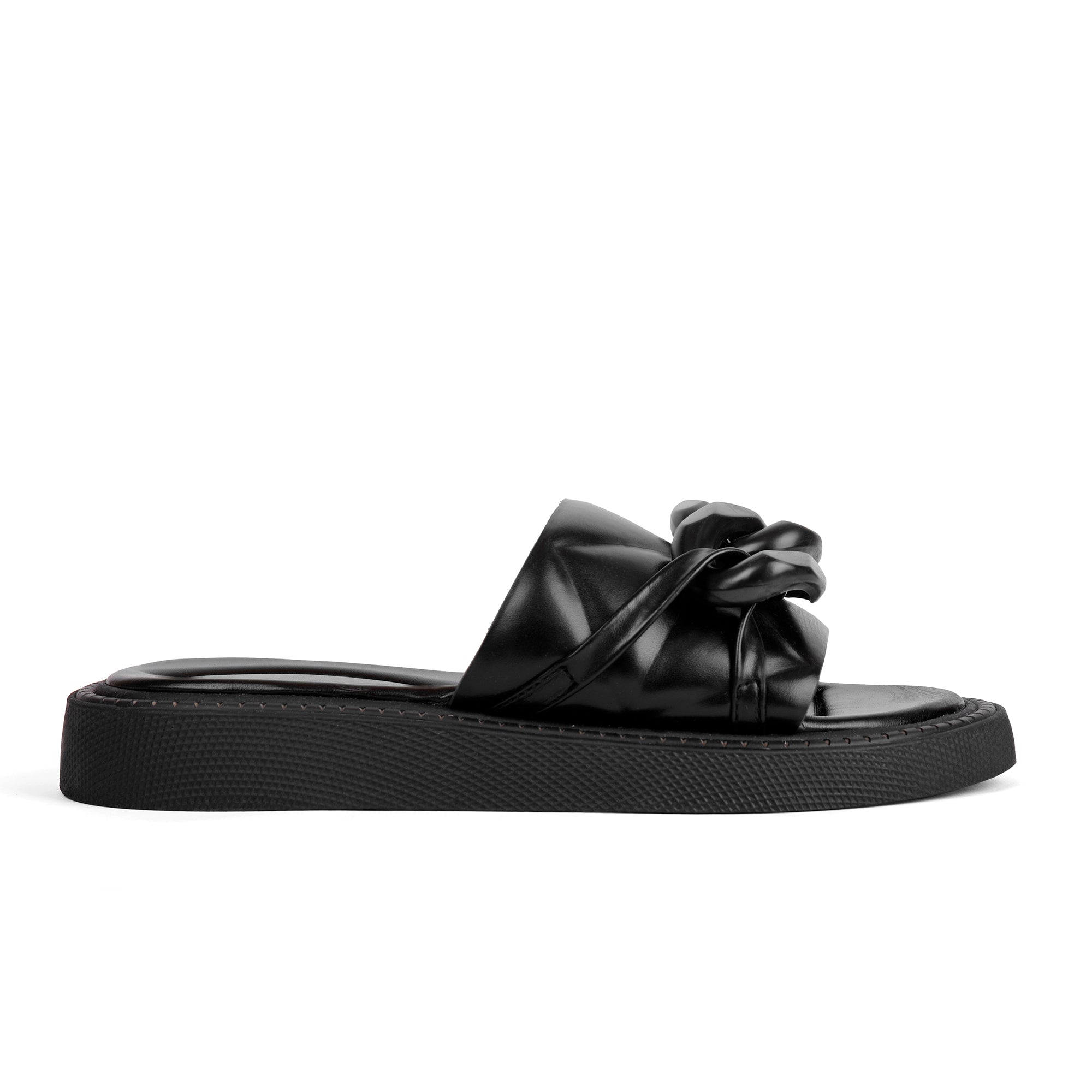 Padded Chain Slippers - Black