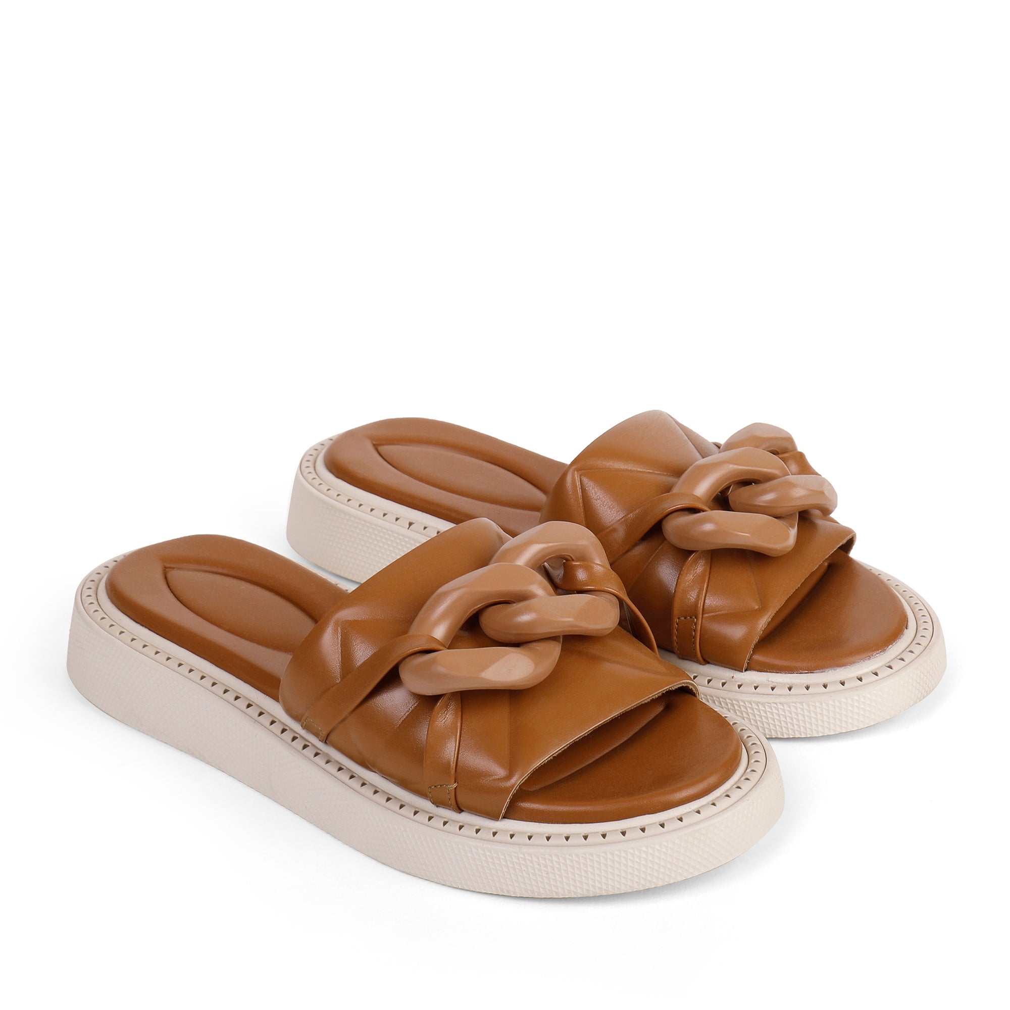 Padded Chain Slippers - Camel