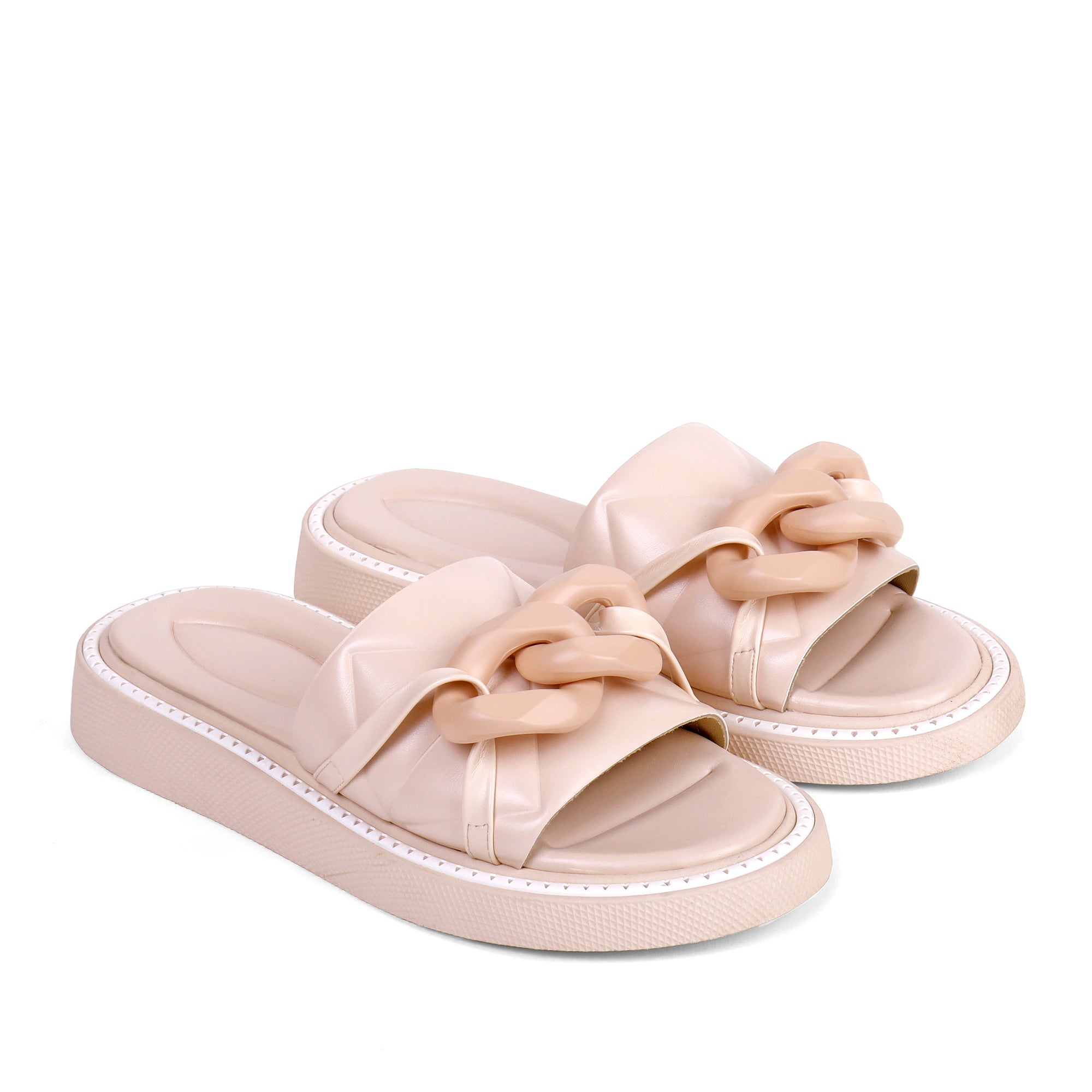 Padded Chain Slippers - Nude Pink