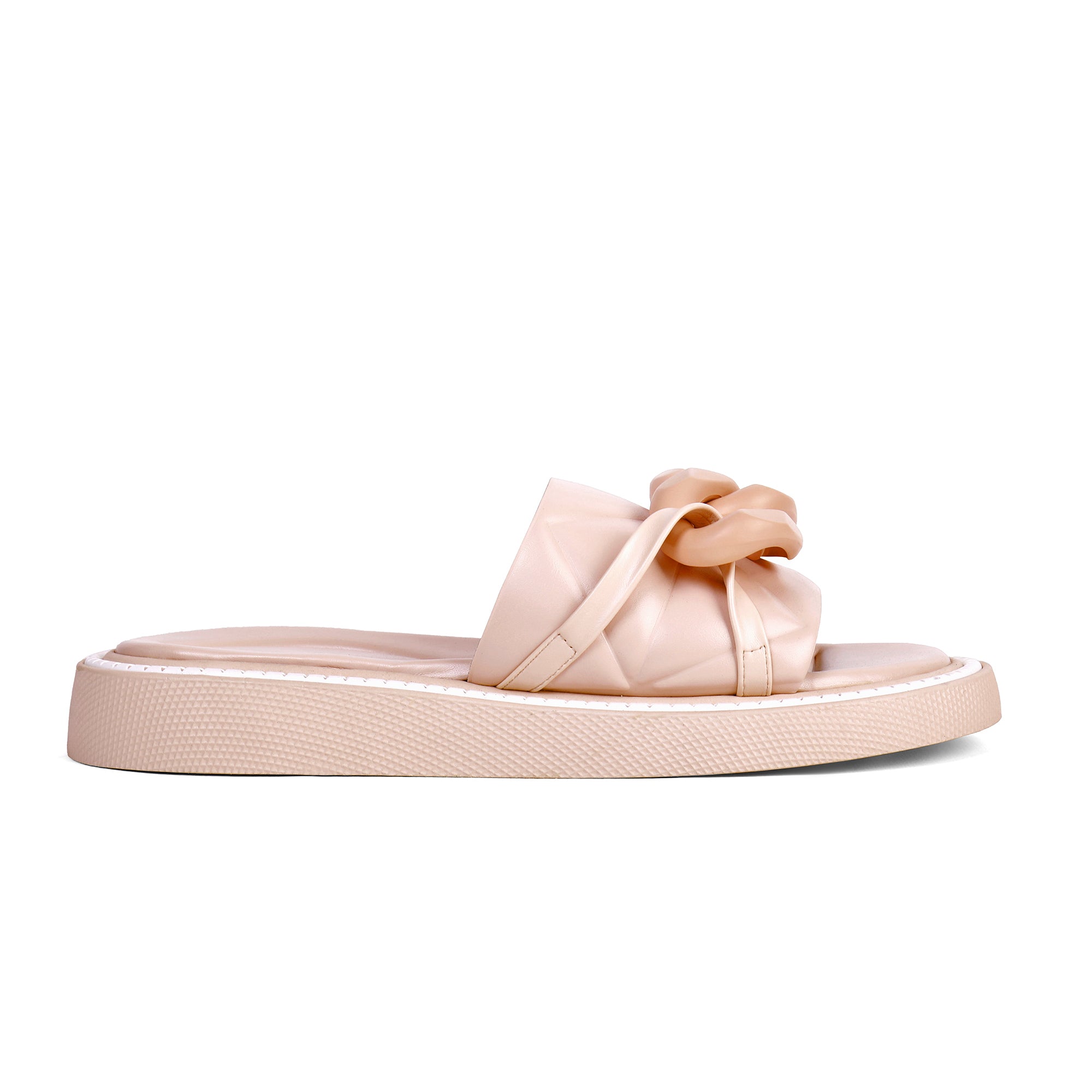 Padded Chain Slippers - Nude Pink