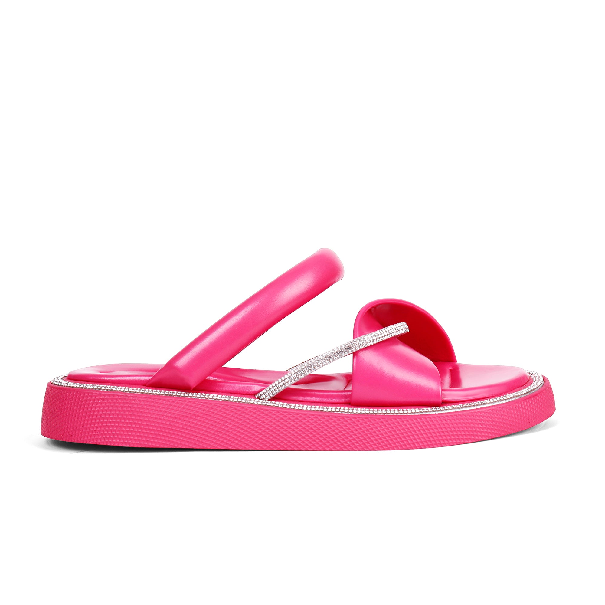 Padded Fold Sparkling Slippers - Fushia