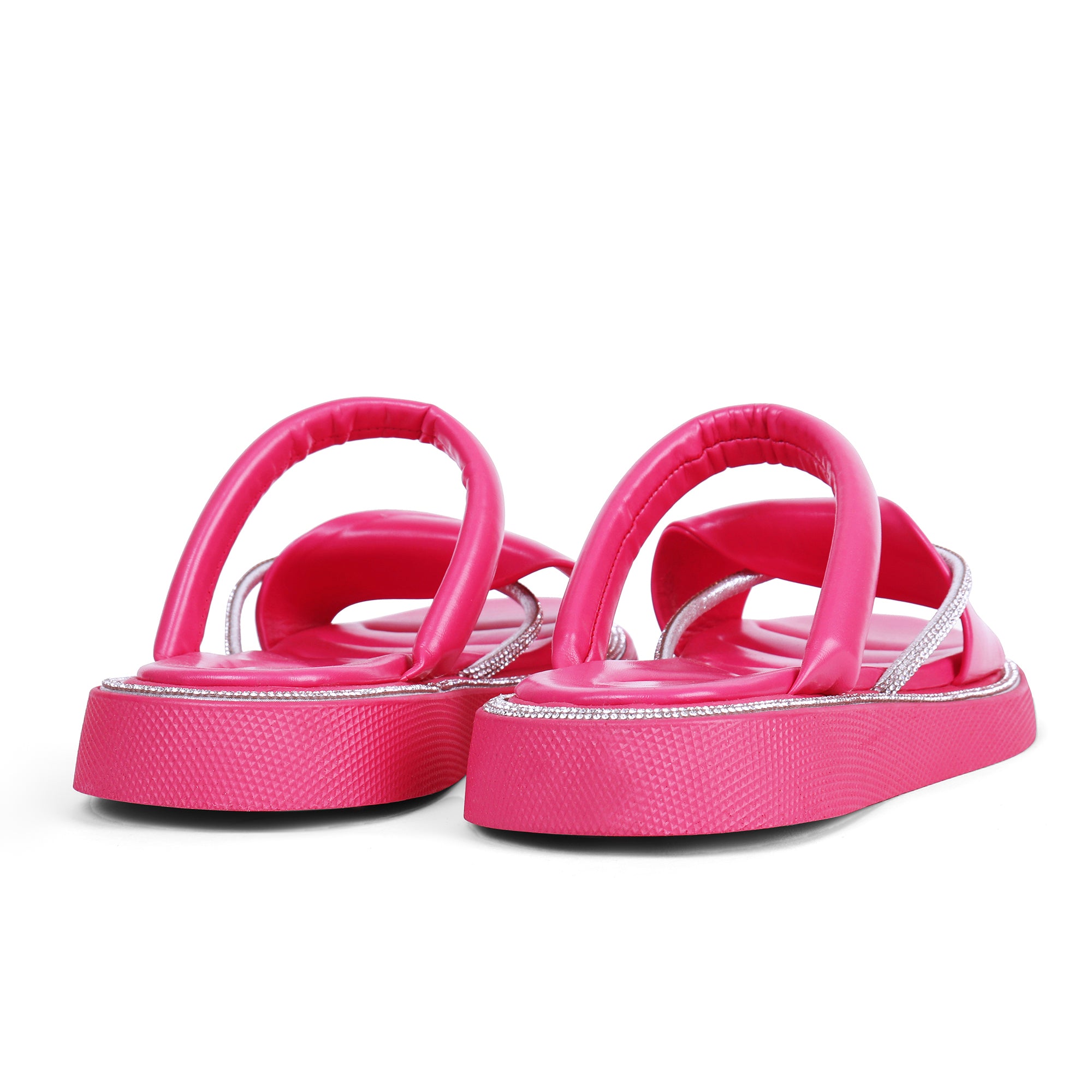 Padded Fold Sparkling Slippers - Fushia