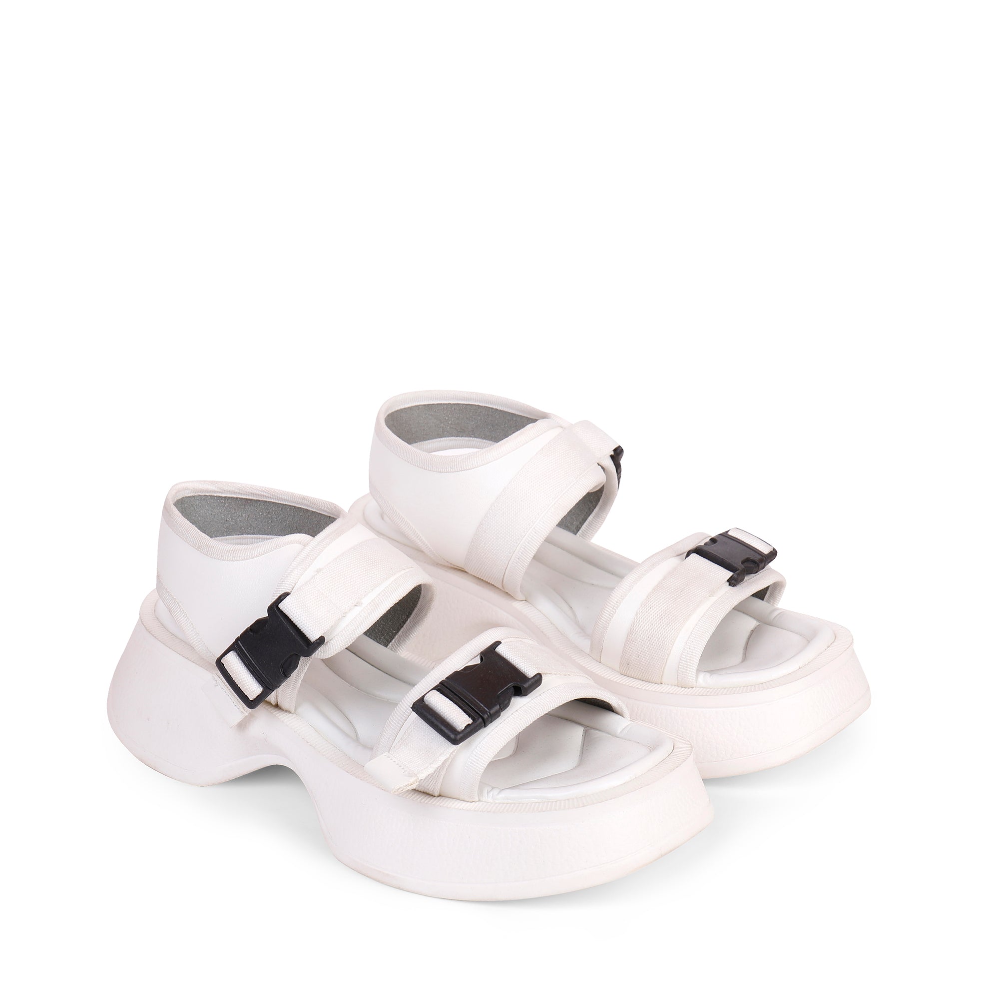 Buckle  Comfy Wedge Sandals - White