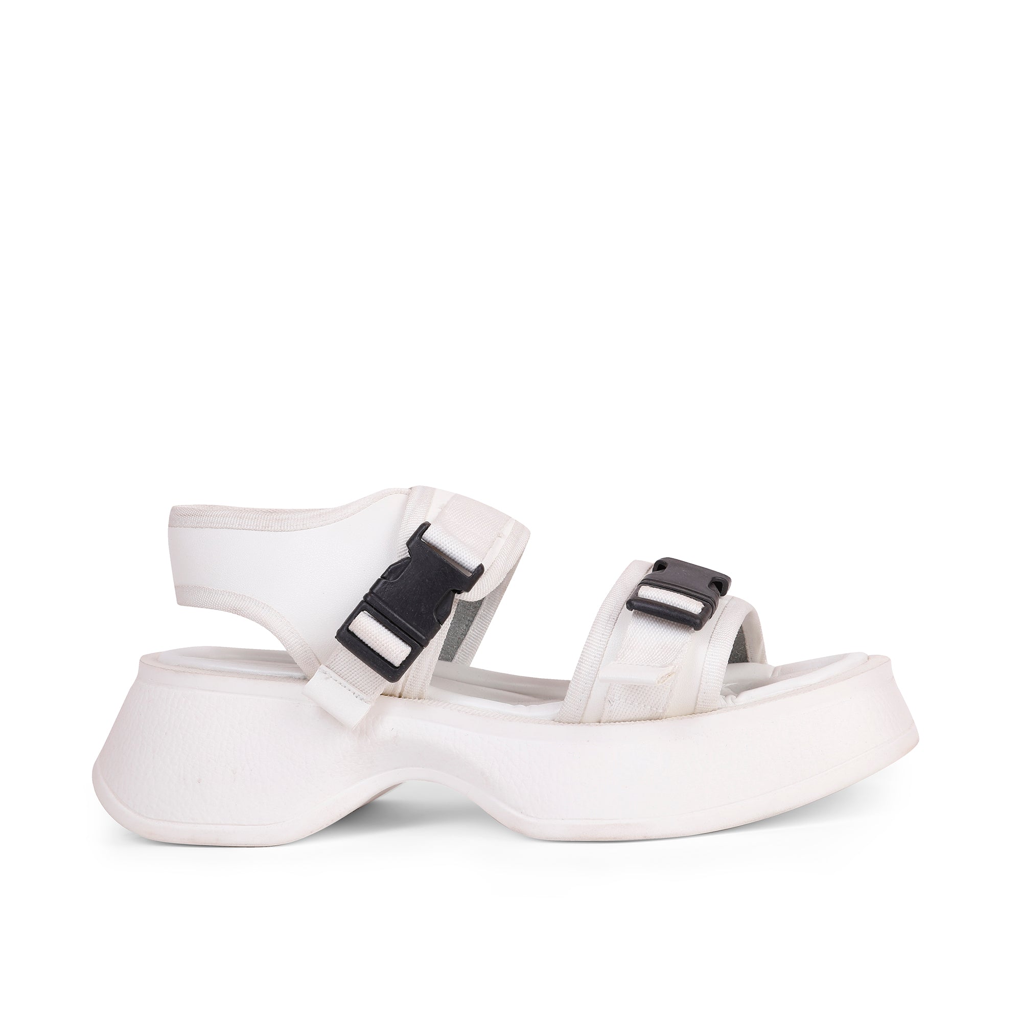 Buckle  Comfy Wedge Sandals - White