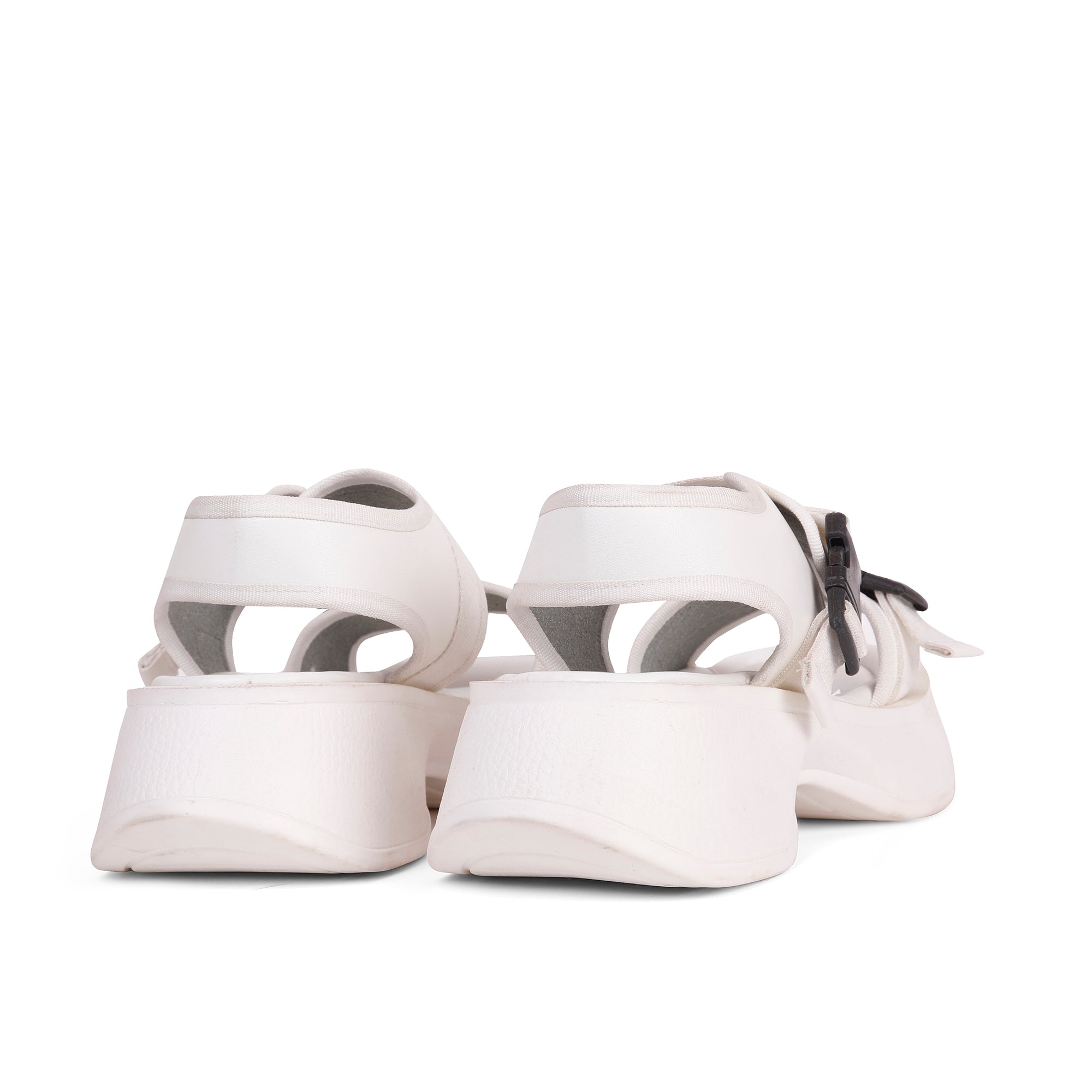 Buckle  Comfy Wedge Sandals - White