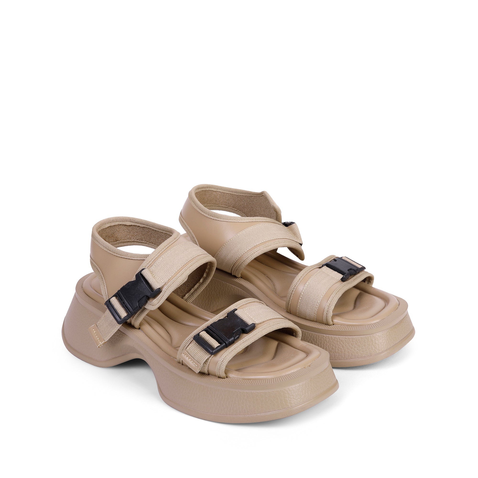 Buckle  Comfy Wedge Sandals - Beige