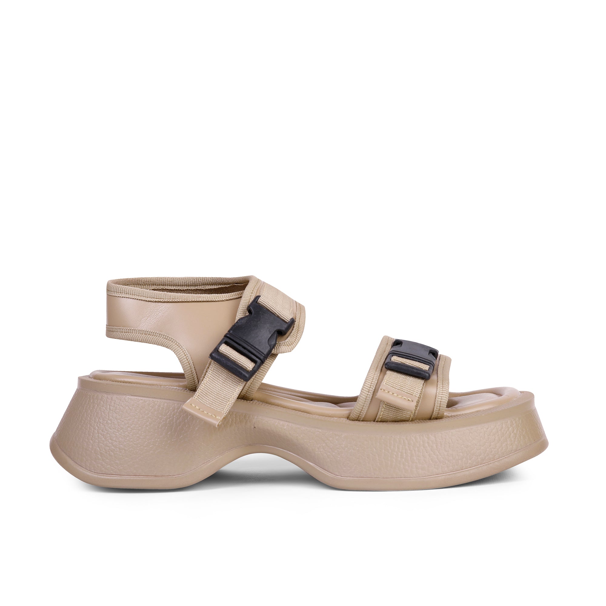 Buckle  Comfy Wedge Sandals - Beige