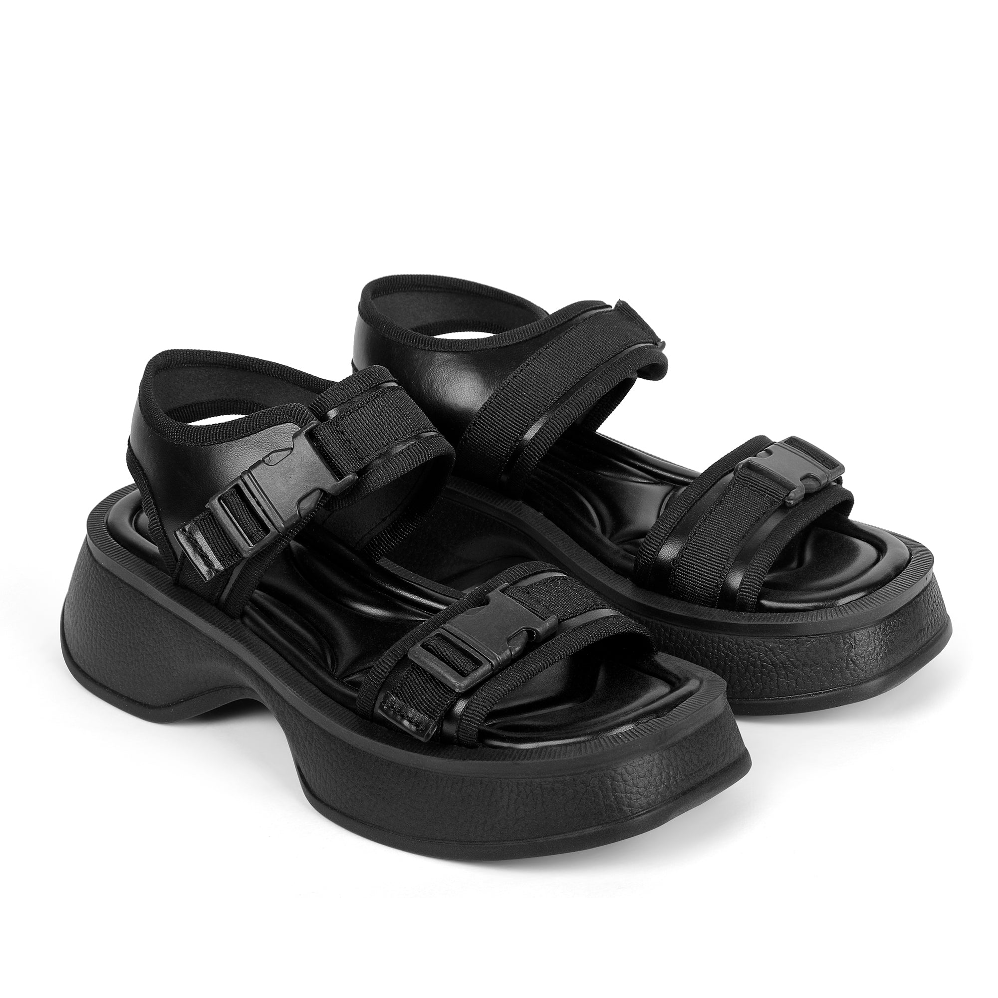 Buckle  Comfy Wedge Sandals - Black