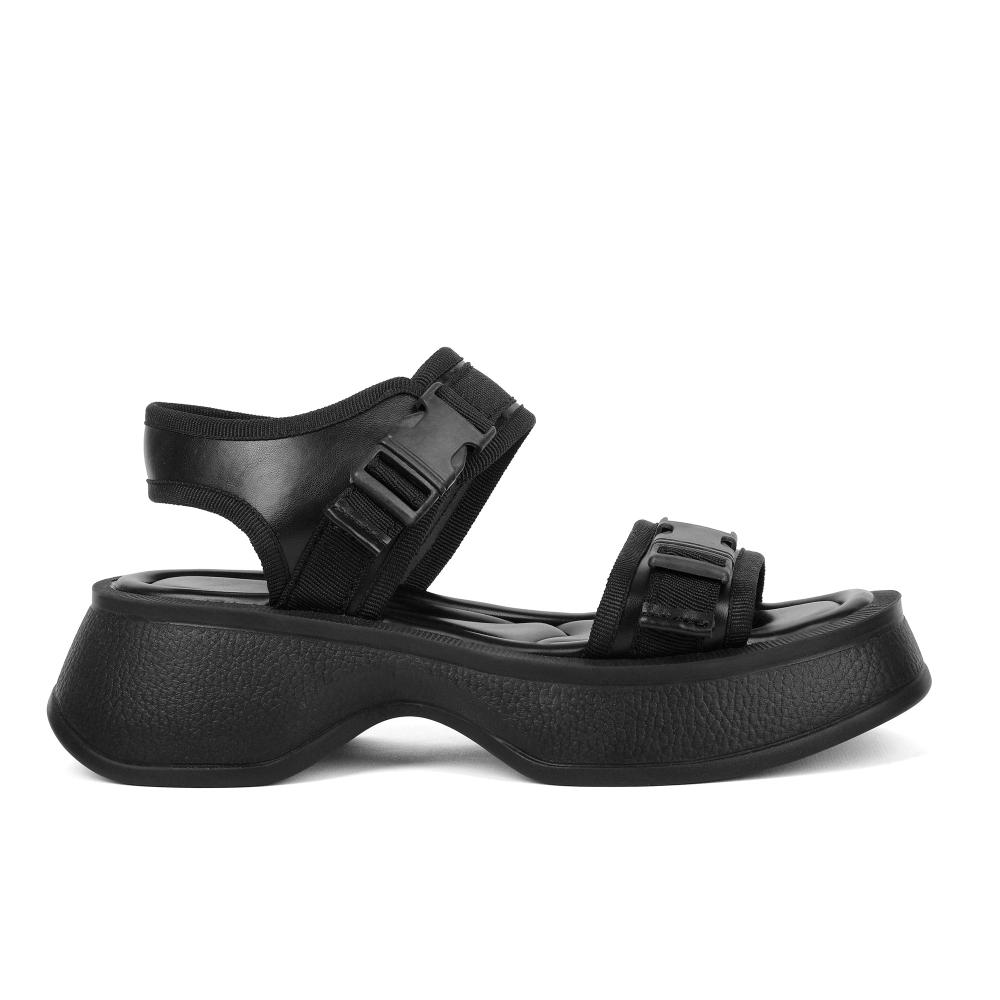 Buckle  Comfy Wedge Sandals - Black