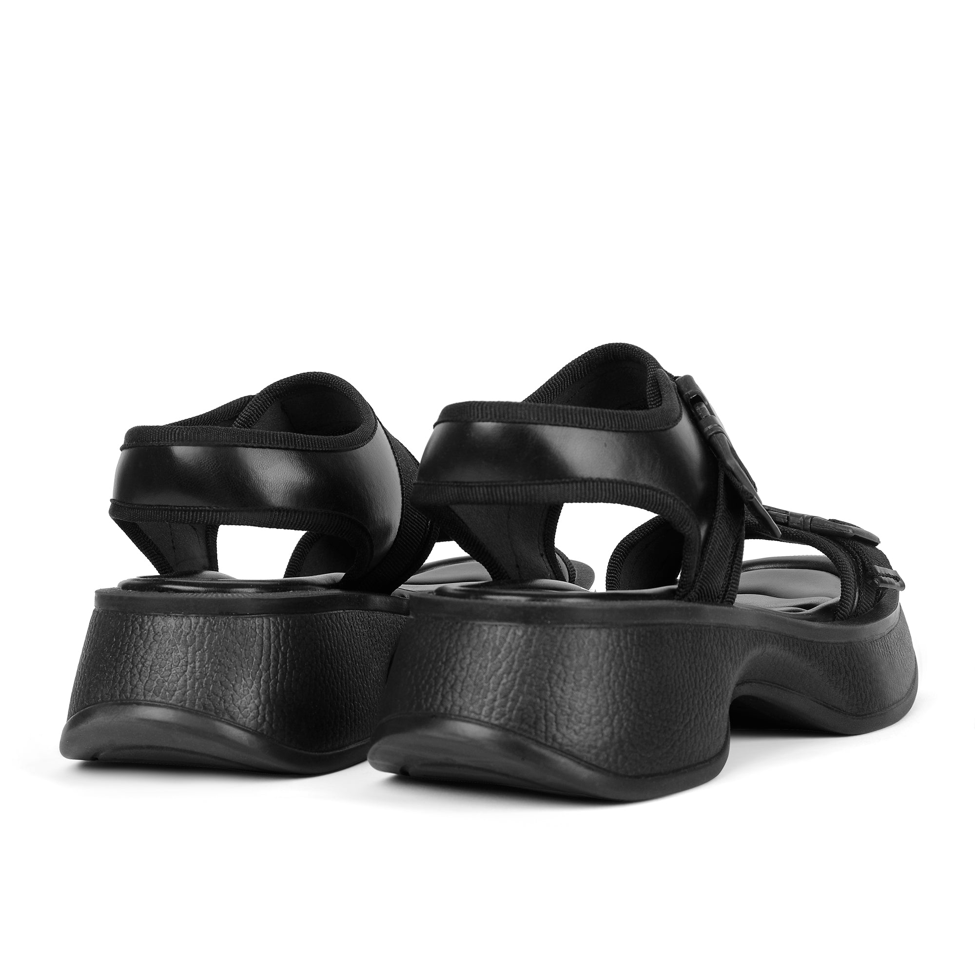 Buckle  Comfy Wedge Sandals - Black