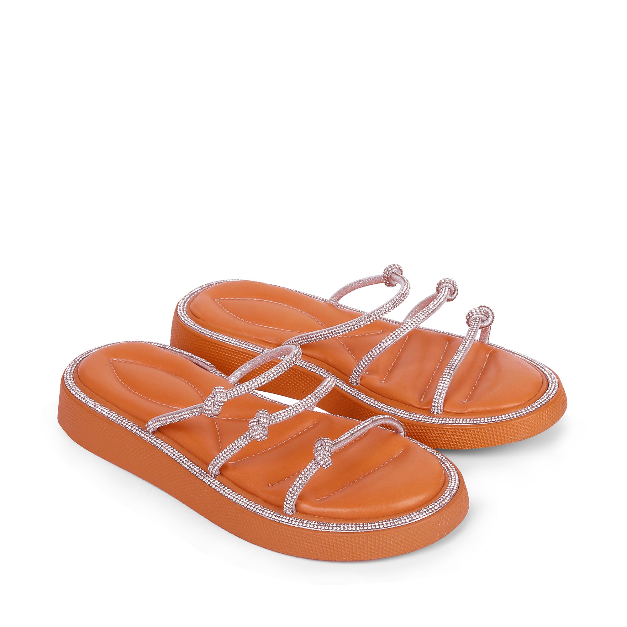 Sparkling Knotted Strappy Slippers - Orange