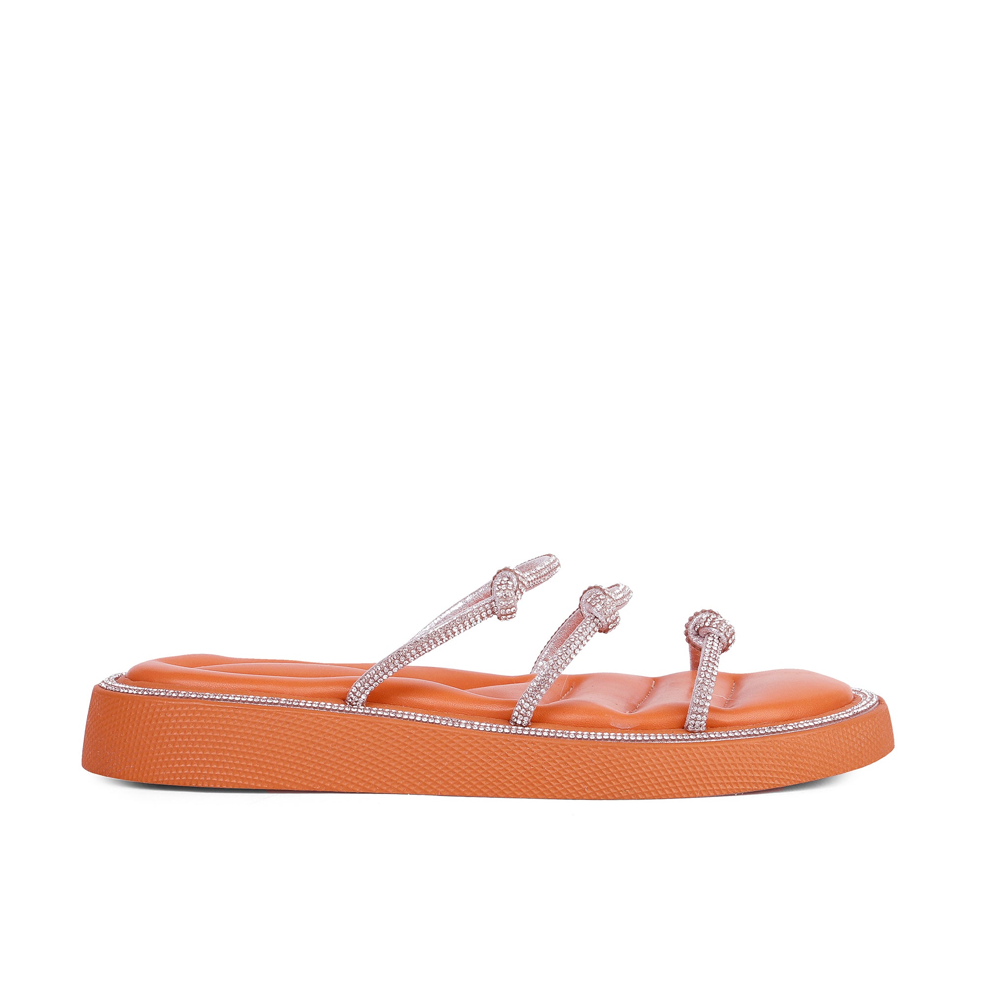 Sparkling Knotted Strappy Slippers - Orange