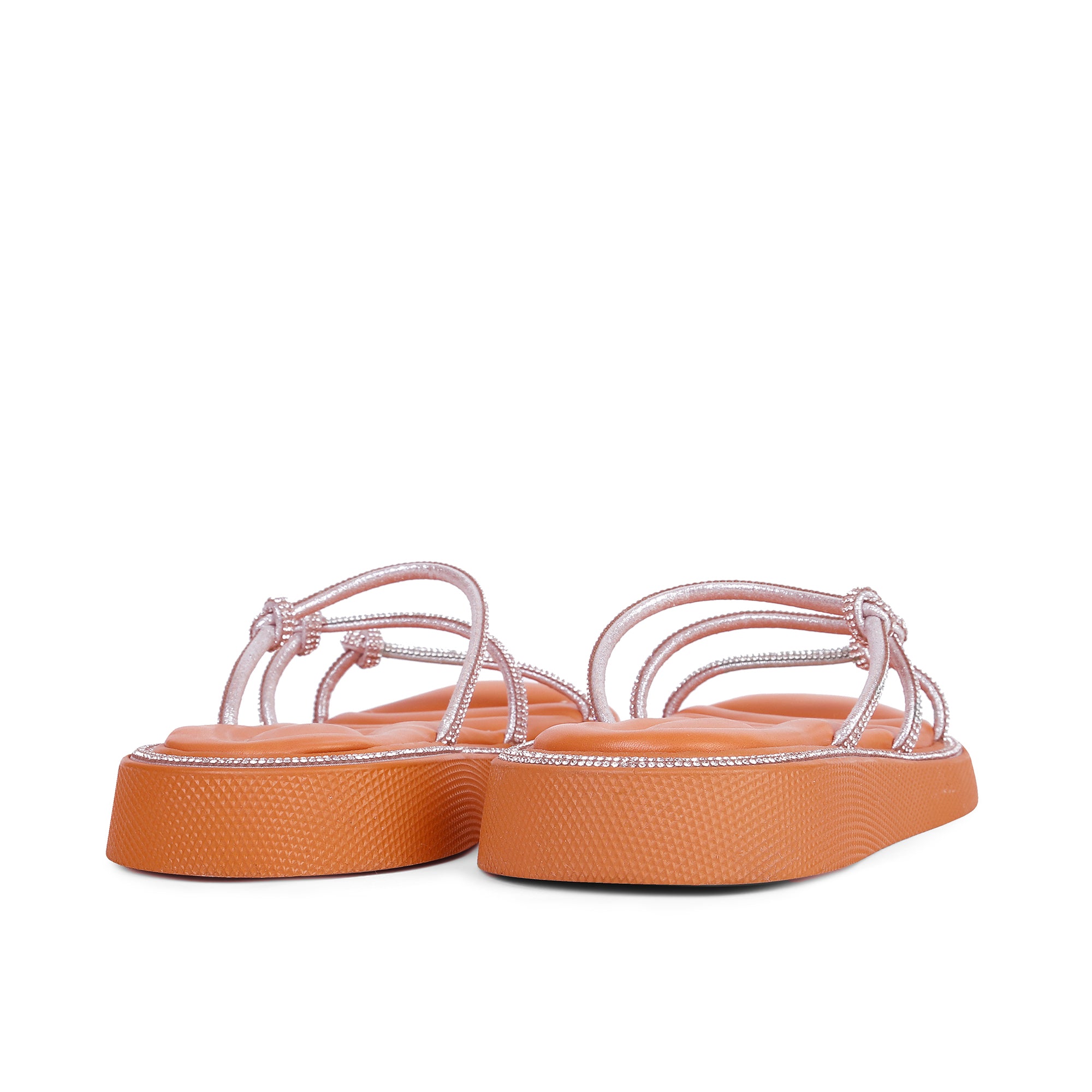 Sparkling Knotted Strappy Slippers - Orange