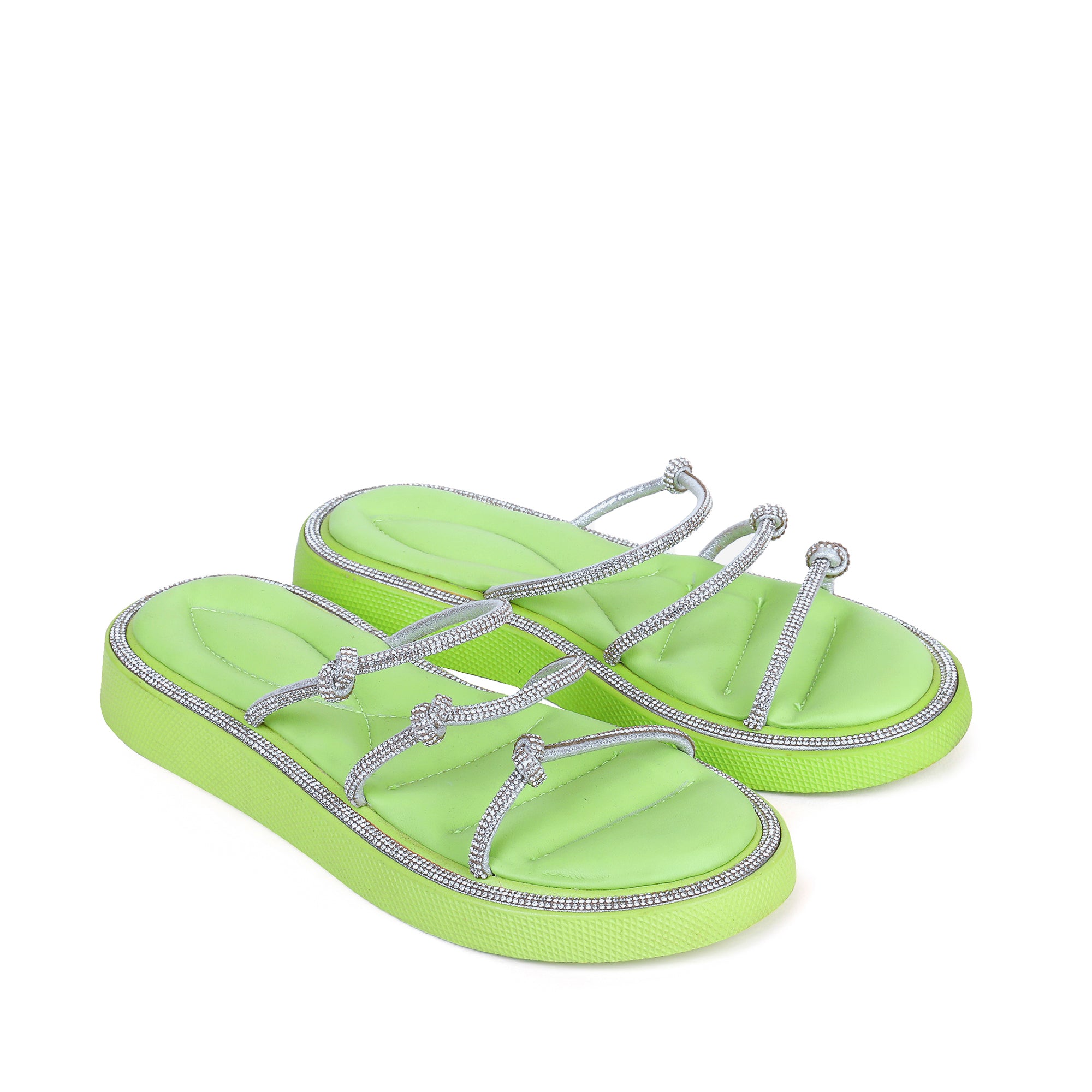 Sparkling Knotted Strappy Slippers - Kiwi