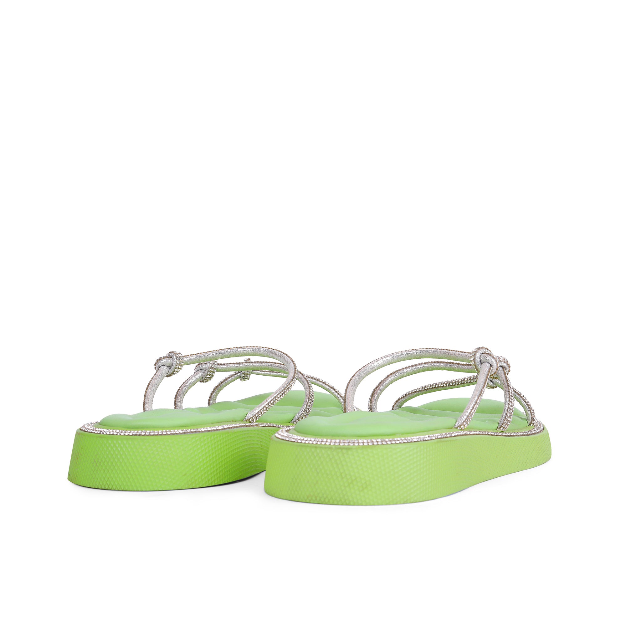 Sparkling Knotted Strappy Slippers - Kiwi