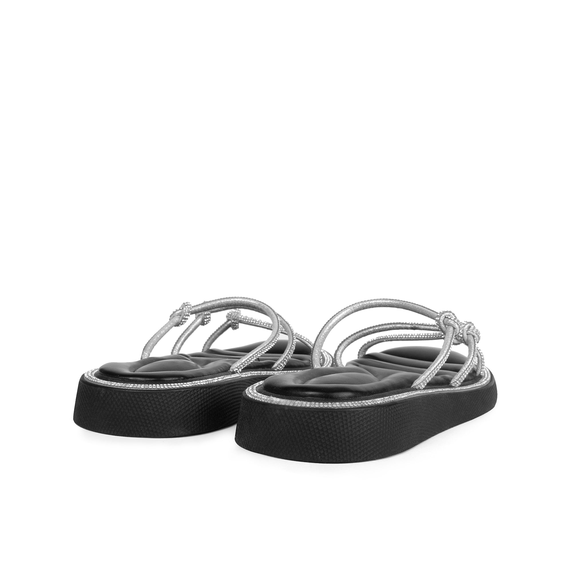 Sparkling Knotted Strappy Slippers - Black