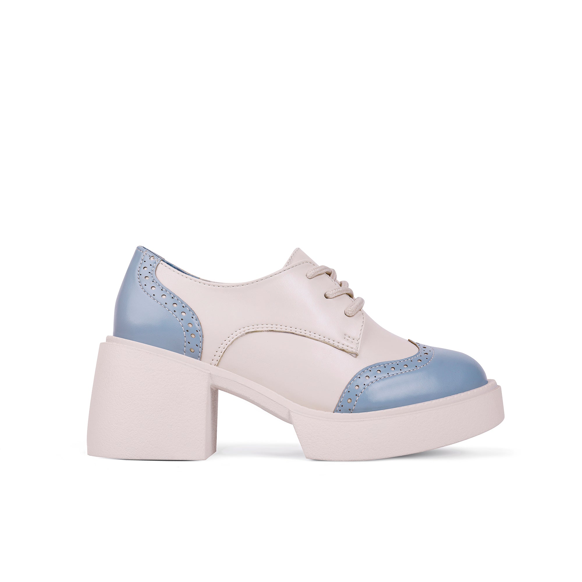 Brouge Two-Tone Derby Shoes with Platform Sole - Sky Blue