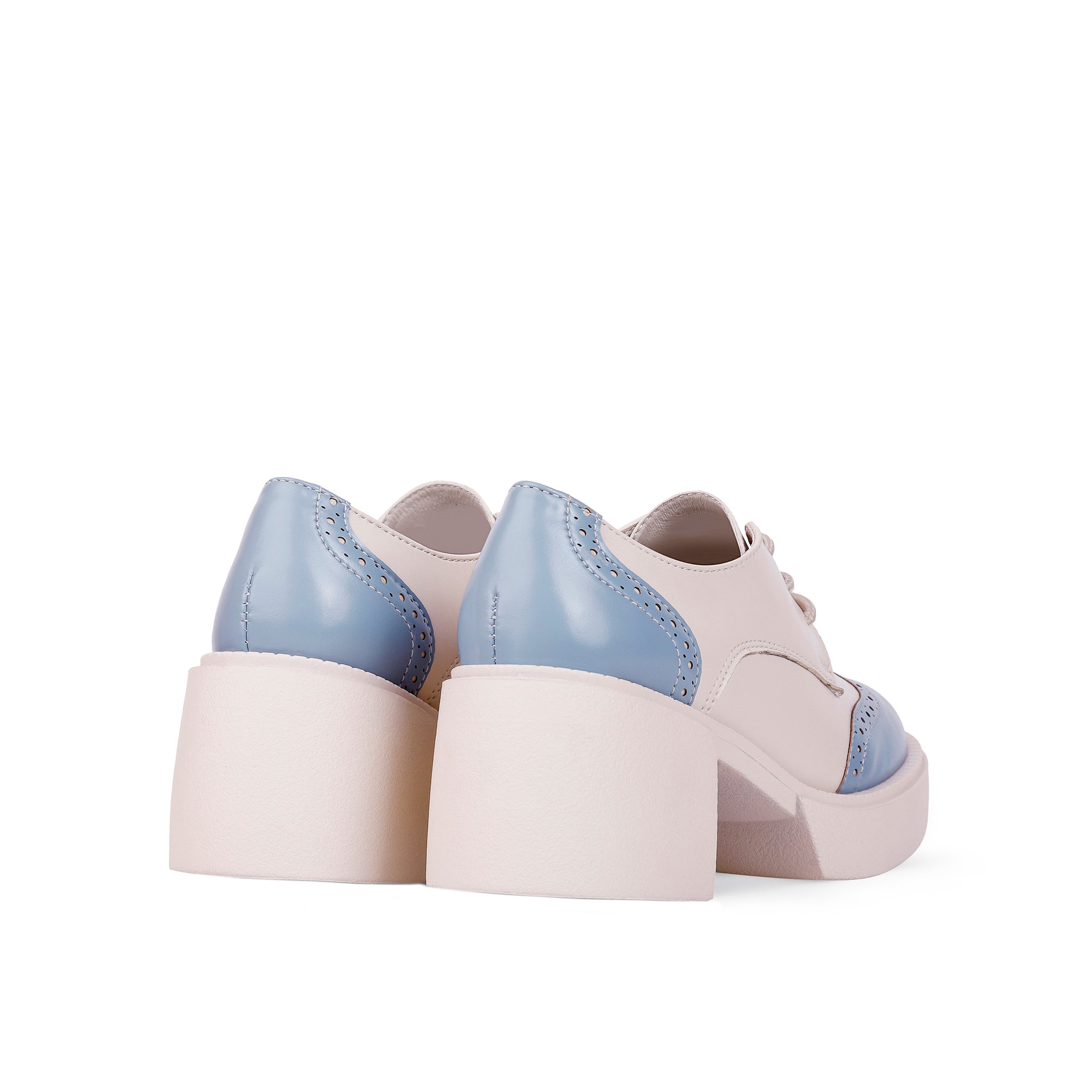 Brouge Two-Tone Derby Shoes with Platform Sole - Sky Blue