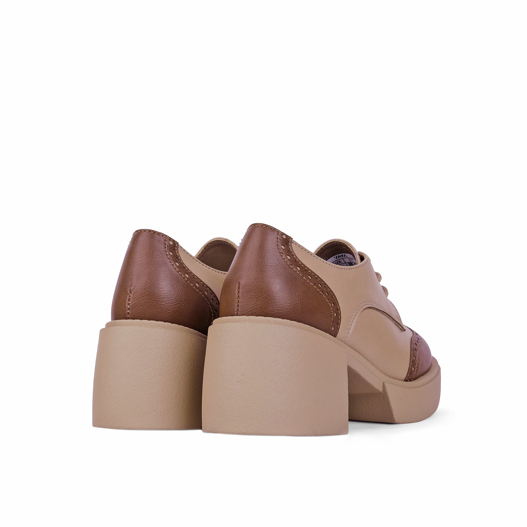 Brouge Two-Tone Derby Shoes with Platform Sole - Brownish