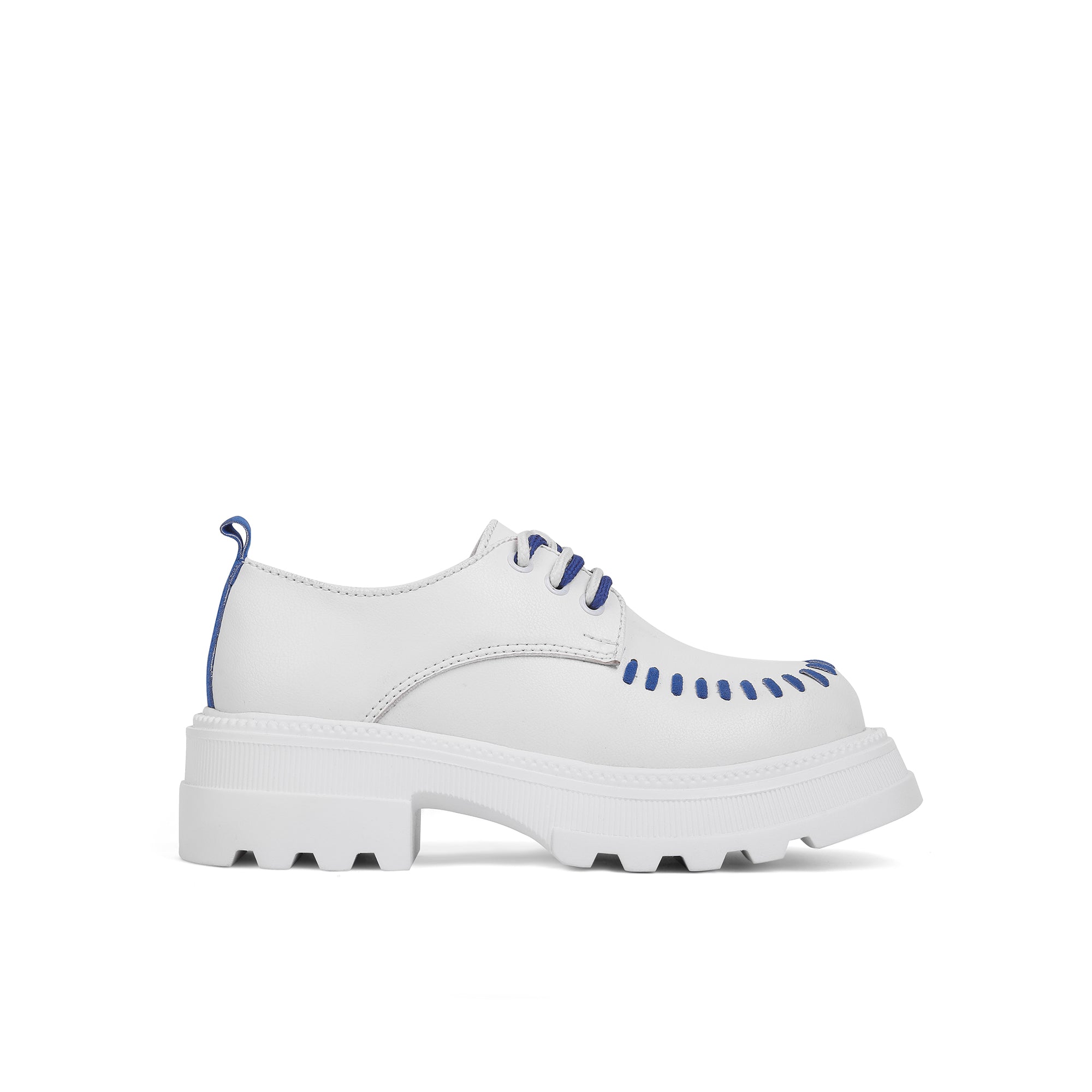 Stitched Chunky Lace-Up Derby Loafers - White