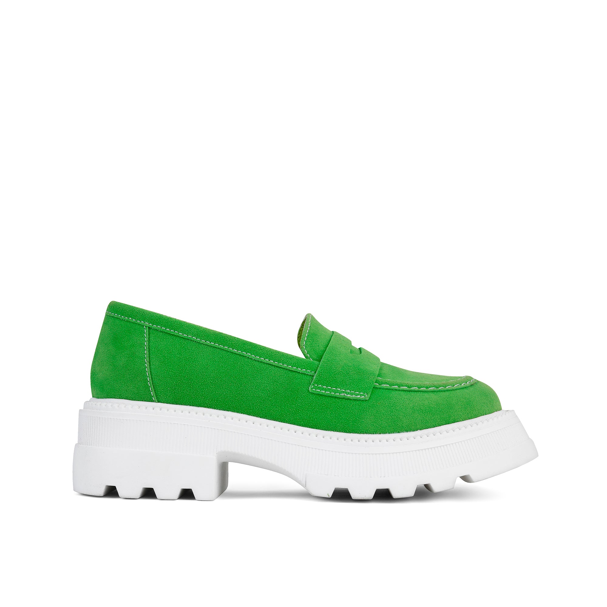 Slip-On Suede Platform Loafers - Green