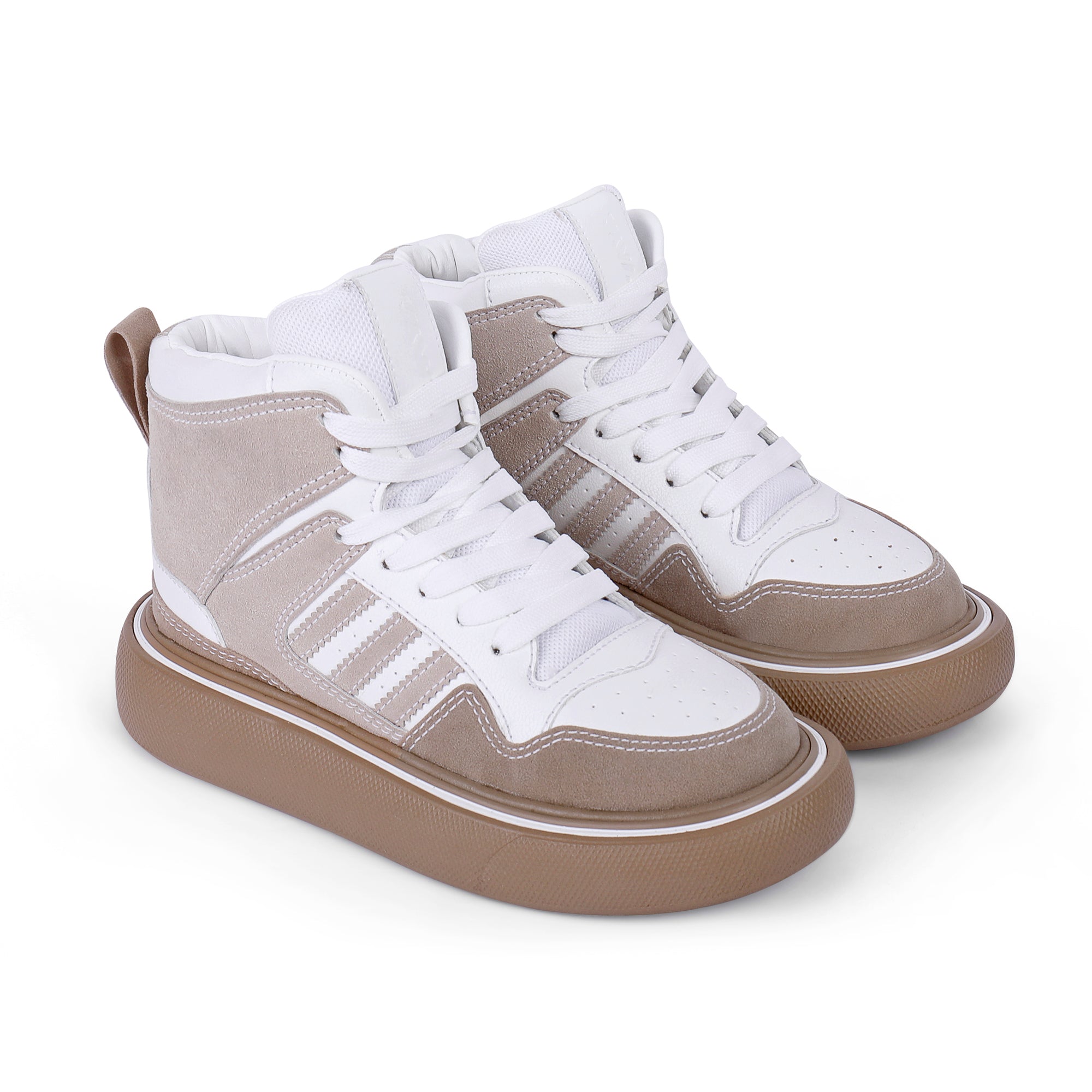 High-Top Cushioned Sneakers - Beige