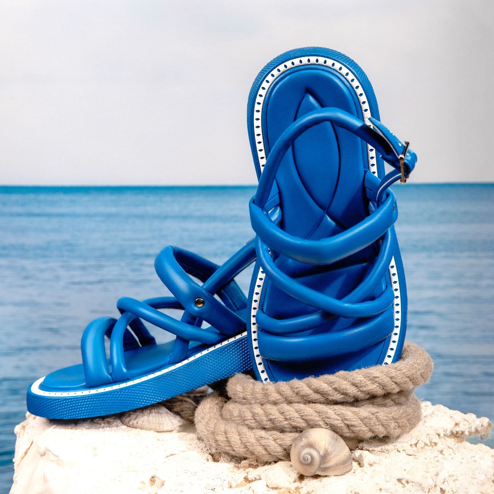 Criss Cross Padded Sandals - Blue