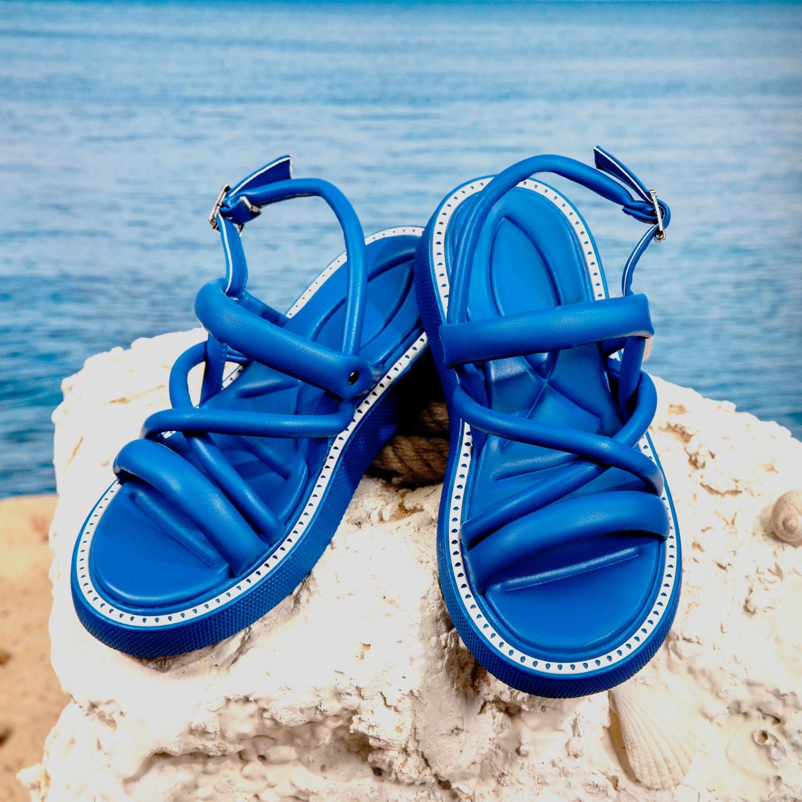 Criss Cross Padded Sandals - Blue