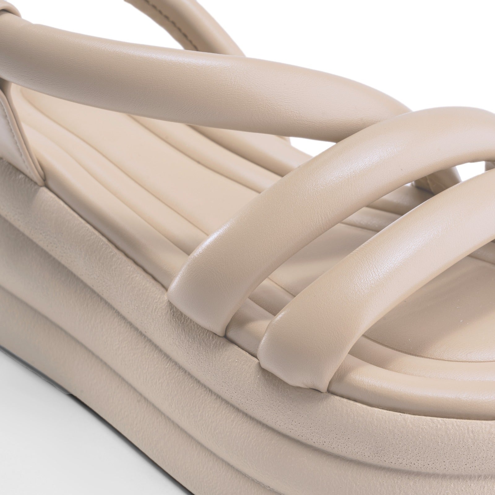 Layered Platform Strappy Sandals - Beige